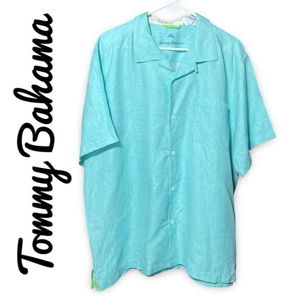 TOMMY BAHAMA 100% Linen Button Down Shirt, Short Sleeves, Mint Green, Size XL - Picture 1 of 8